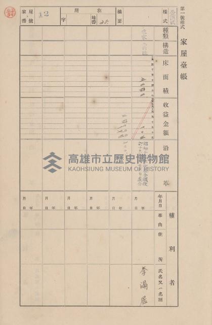 鳳山郡大樹庄九曲堂家屋臺帳（二冊之內第一號）藏品圖，第16張