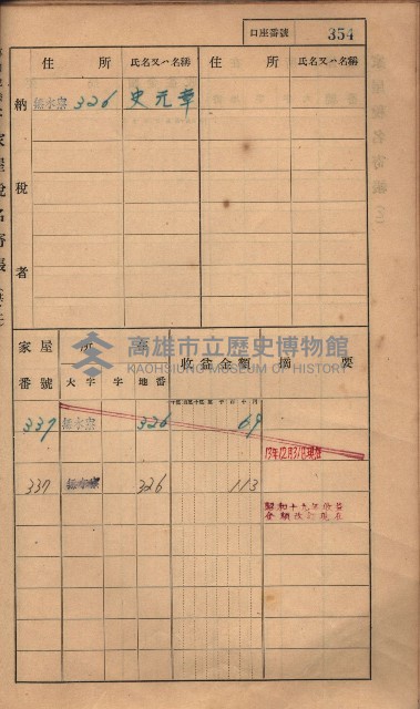 高雄州鳳山郡大樹庄無水寮家屋稅名寄帳
（二冊之內第二號）藏品圖，第156張