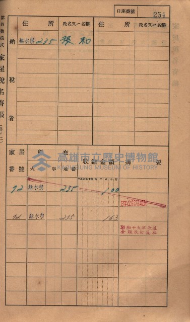 高雄州鳳山郡大樹庄無水寮家屋稅名寄帳
（二冊之內第二號）藏品圖，第56張