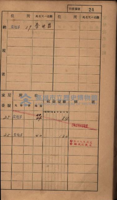 高雄州鳳山郡小港庄塩水港、中大厝、空地子
家屋稅名寄帳（一冊之內第一號）藏品圖，第56張