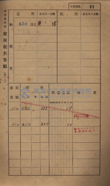 高雄州鳳山郡小港庄鳳鼻頭家屋稅名寄帳
（一冊之內第一號）藏品圖，第56張