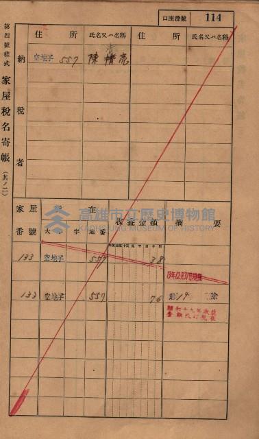 高雄州鳳山郡小港庄塩水港、中大厝、空地子
家屋稅名寄帳（一冊之內第一號）藏品圖，第146張