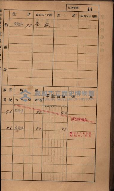 高雄州鳳山郡小港庄塩水港、中大厝、空地子
家屋稅名寄帳（一冊之內第一號）藏品圖，第46張