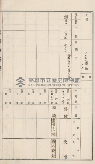 田寮庄官租地臺帳（全一冊）藏品圖，第45張