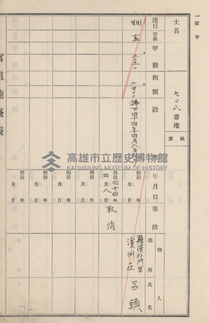 旗山街官租地臺帳（二冊之內第二號）藏品圖，第296張