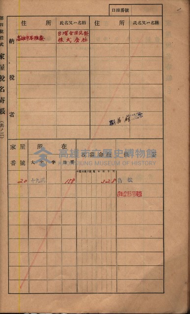 高雄州鳳山郡鳥松庄夢裡、崎子脚、十九灣家屋稅名寄帳
（一冊之內第一號）藏品圖，第196張