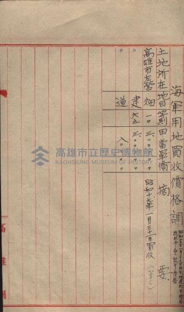 高雄第二中學校用地買收綴
（買收關係－卅八之六）藏品圖，第196張
