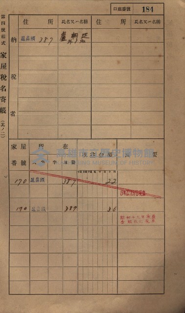 高雄州鳳山郡小港庄鳳鼻頭家屋稅名寄帳
（一冊之內第一號）藏品圖，第196張