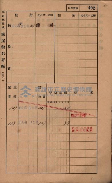 高雄州鳳山郡林園庄王公廟家屋稅名寄帳
（三冊之內第三號）藏品圖，第96張