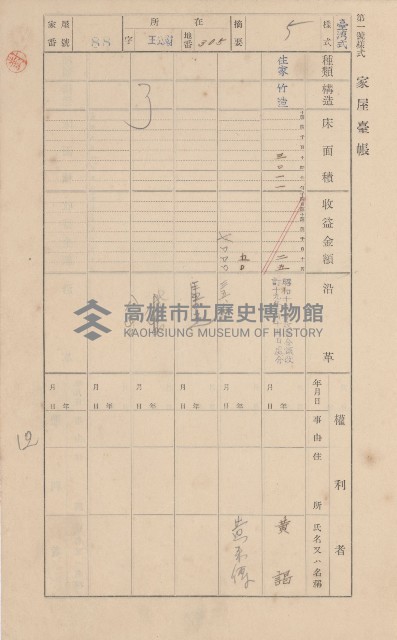 鳳山郡林園庄王公廟家屋臺帳（三冊之內第一號）藏品圖，第96張