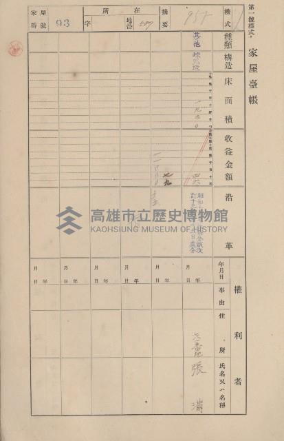 鳳山郡仁武庄三奶壇家屋臺帳
（四冊之內第三號）藏品圖，第96張