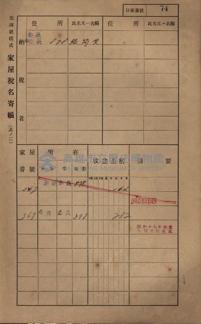 高雄州鳳山郡大寮庄赤崁家屋稅名寄帳
（三冊之內第一號）藏品圖，第96張
