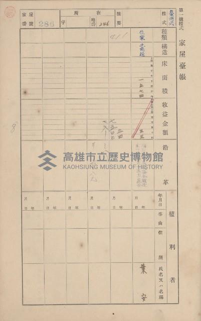 鳳山郡鳥松庄田草埔家屋臺帳
（二冊之內第二號）藏品圖，第96張