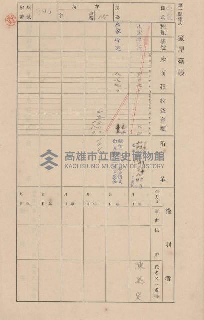 鳳山郡大寮庄翁公園家屋臺帳（三冊之內第二號）藏品圖，第96張