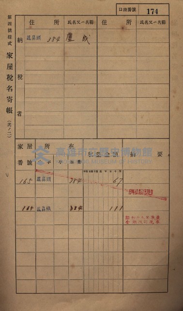 高雄州鳳山郡小港庄鳳鼻頭家屋稅名寄帳
（一冊之內第一號）藏品圖，第186張