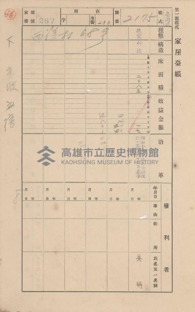 鳳山郡林園庄中芸家屋臺帳（二冊之內第二號）藏品圖，第86張