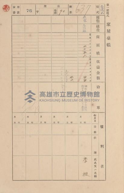 鳳山郡小港庄空地子家屋臺帳（一冊之內第一號）藏品圖，第86張