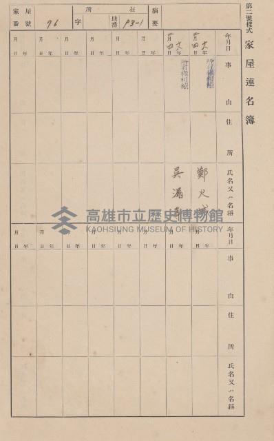 鳳山郡大樹庄九曲堂家屋臺帳（二冊之內第一號）藏品圖，第86張