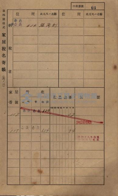 高雄州鳳山郡大寮庄赤崁家屋稅名寄帳
（三冊之內第一號）藏品圖，第86張