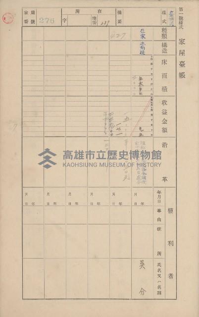鳳山郡鳥松庄田草埔家屋臺帳
（二冊之內第二號）藏品圖，第86張