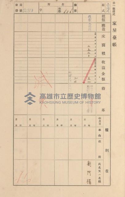 鳳山郡大寮庄拷潭家屋臺帳（一冊之內第一號）藏品圖，第136張