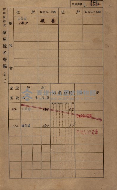 高雄州鳳山郡鳥松庄田草埔家屋稅名寄帳藏品圖，第136張