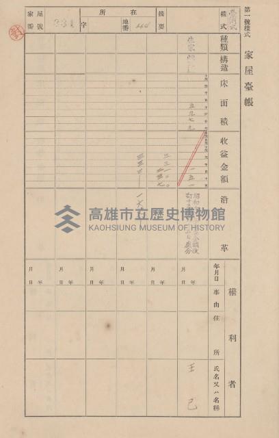 鳳山郡大寮庄翁公園家屋臺帳（三冊之內第二號）藏品圖，第136張