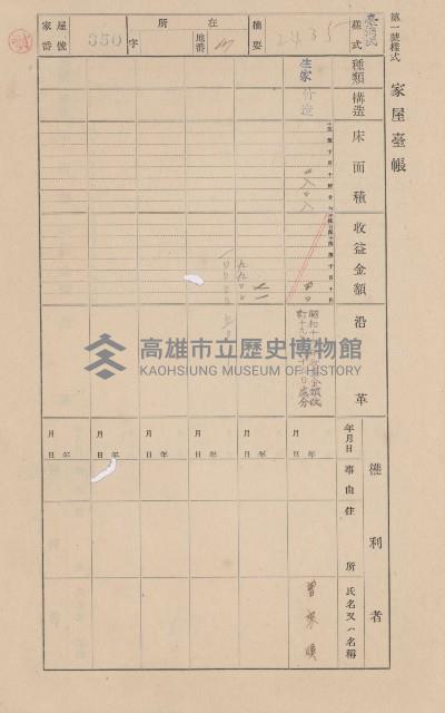 鳳山郡大樹庄溪埔家屋臺帳（二冊之內第二號）藏品圖，第136張