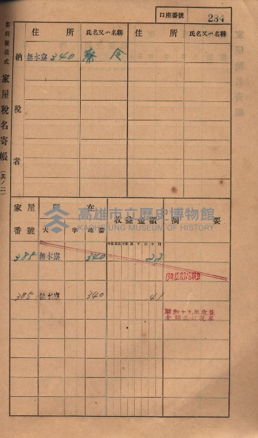 高雄州鳳山郡大樹庄無水寮家屋稅名寄帳
（二冊之內第二號）藏品圖，第36張