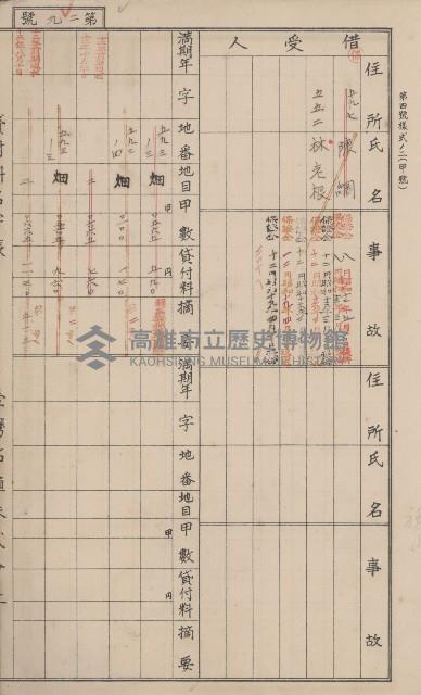 冊之內第○號
高雄州旗山郡旗山街貸付料名寄帳
臺灣拓殖株式會社藏品圖，第36張