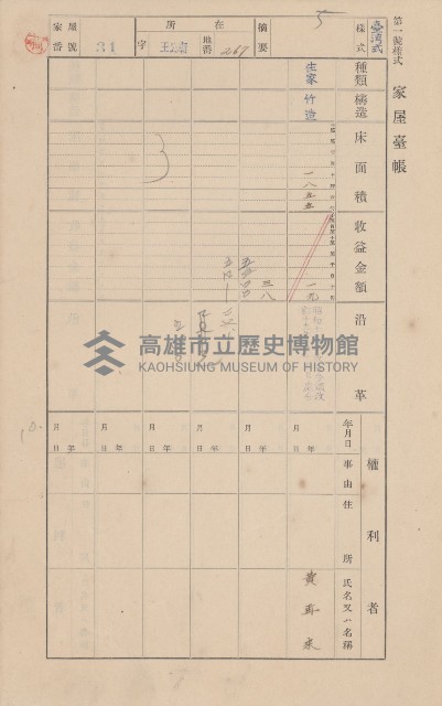 鳳山郡林園庄王公廟家屋臺帳（三冊之內第一號）藏品圖，第36張
