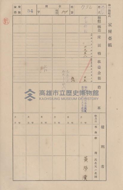 鳳山郡仁武庄三奶壇家屋臺帳
（四冊之內第三號）藏品圖，第36張