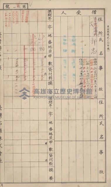 冊之內第○號
高雄州旗山郡旗山街貸付料名寄帳
臺灣拓殖株式會社藏品圖，第176張