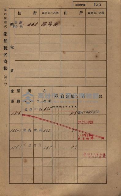 高雄州鳳山郡大寮庄赤崁家屋稅名寄帳
（三冊之內第一號）藏品圖，第176張