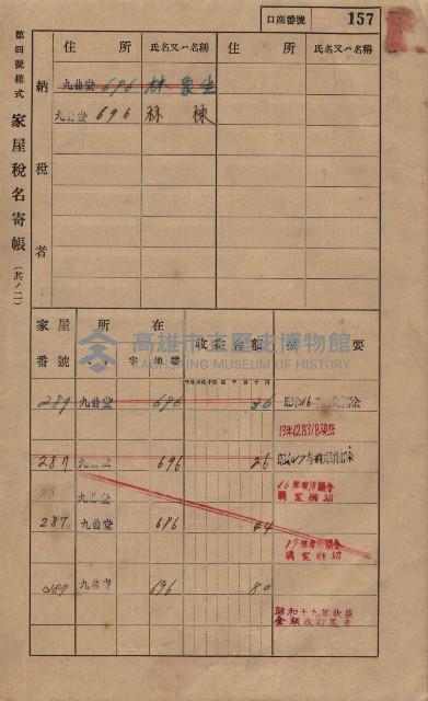 高雄州鳳山郡大樹庄九曲堂家屋稅名寄帳
（二冊之內第一號）藏品圖，第176張