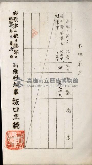 阿公店溪治水用工事道路寄附
登記濟證綴藏品圖，第76張