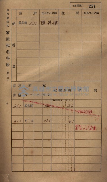 高雄州鳳山郡小港庄鳳鼻頭家屋稅名寄帳
（一冊之內第一號）藏品圖，第263張