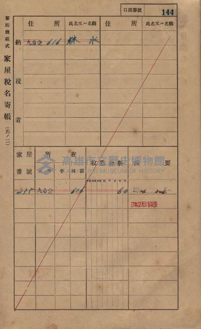 高雄州鳳山郡大樹庄九曲堂家屋稅名寄帳
（二冊之內第一號）藏品圖，第163張