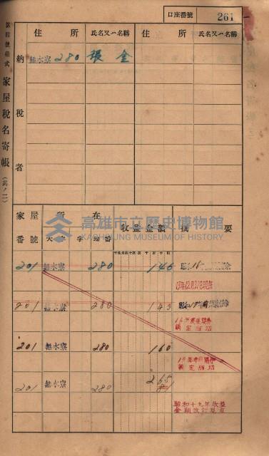 高雄州鳳山郡大樹庄無水寮家屋稅名寄帳
（二冊之內第二號）藏品圖，第63張