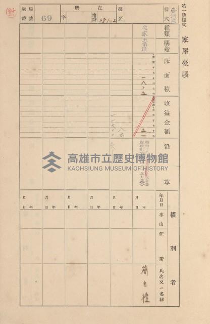 鳳山郡大寮庄拷潭家屋臺帳（一冊之內第一號）藏品圖，第63張