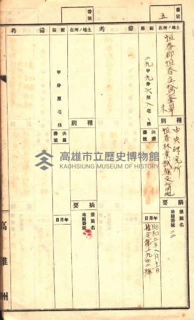 官有特種林野臺帳（高雄州）藏品圖，第63張