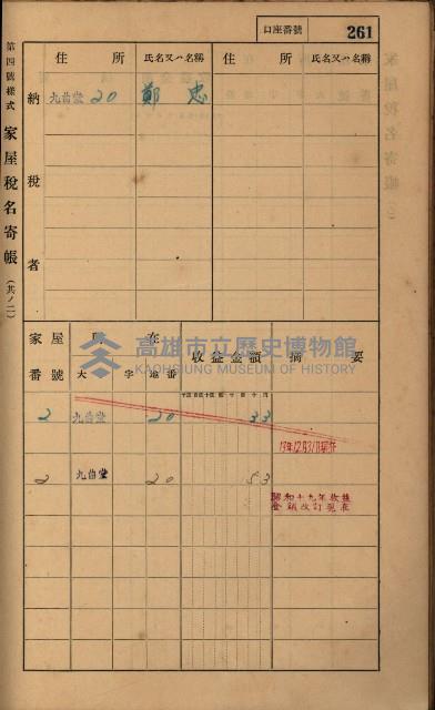 高雄州鳳山郡大樹庄九曲堂家屋稅名寄帳
（二冊之內第二號）藏品圖，第63張