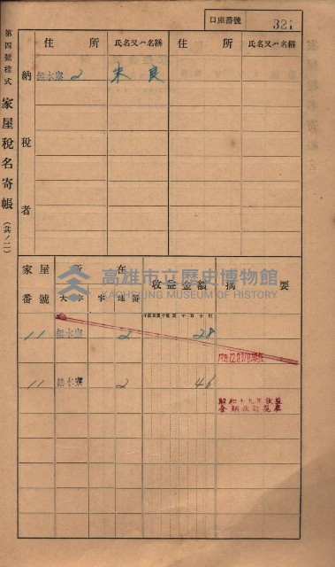 高雄州鳳山郡大樹庄無水寮家屋稅名寄帳
（二冊之內第二號）藏品圖，第123張