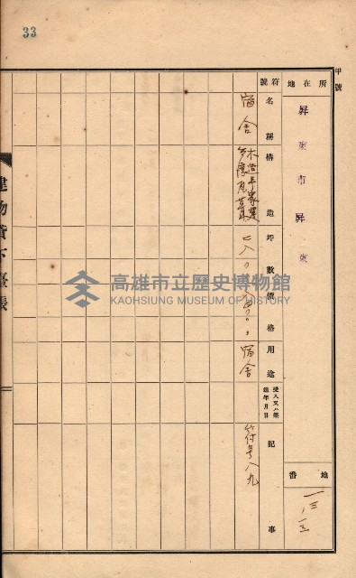 州所屬建物貸下臺帳（高雄州）藏品圖，第123張