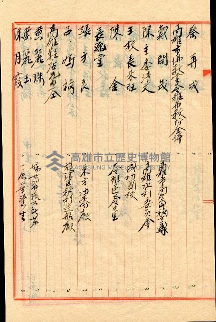 謝掙強連任第二屆高雄市長之各方賀禮清冊藏品圖，第22張