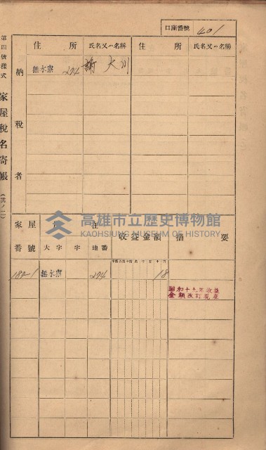高雄州鳳山郡大樹庄無水寮家屋稅名寄帳
（二冊之內第二號）藏品圖，第203張