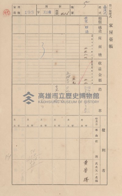 鳳山郡林園庄王公廟家屋臺帳（三冊之內第一號）藏品圖，第203張