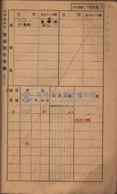 高雄州鳳山郡鳥松庄夢裡、崎子脚、十九灣家屋稅名寄帳
（一冊之內第一號）藏品圖，第203張