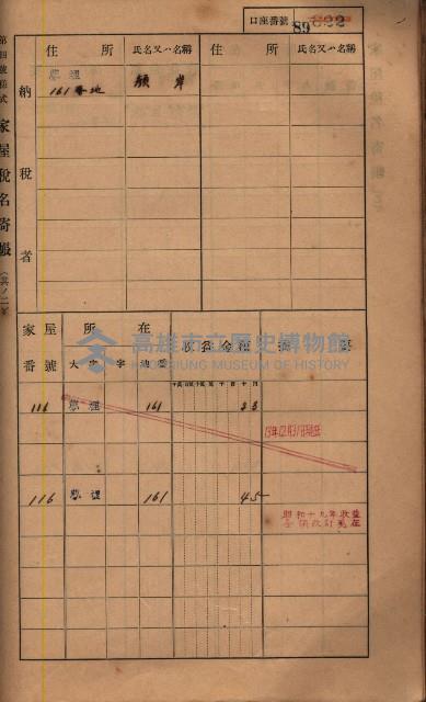 高雄州鳳山郡鳥松庄夢裡、崎子脚、十九灣家屋稅名寄帳
（一冊之內第一號）藏品圖，第103張