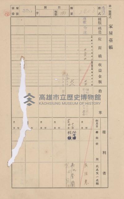 鳳山郡大樹庄溪埔家屋臺帳（二冊之內第二號）藏品圖，第103張